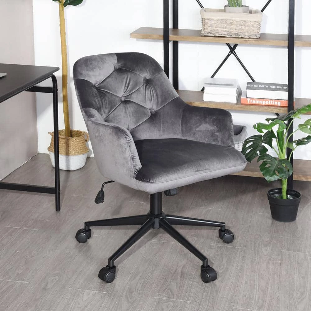 Gray Velvet Executive Chair Swivel Arm Chair Adjustable Height Office and Desk Chair by sumyeg 4 Gray Velvet Executive Chair Swivel Arm Chair Adjustable Height Office and Desk Chair by sumyeg - Image 2