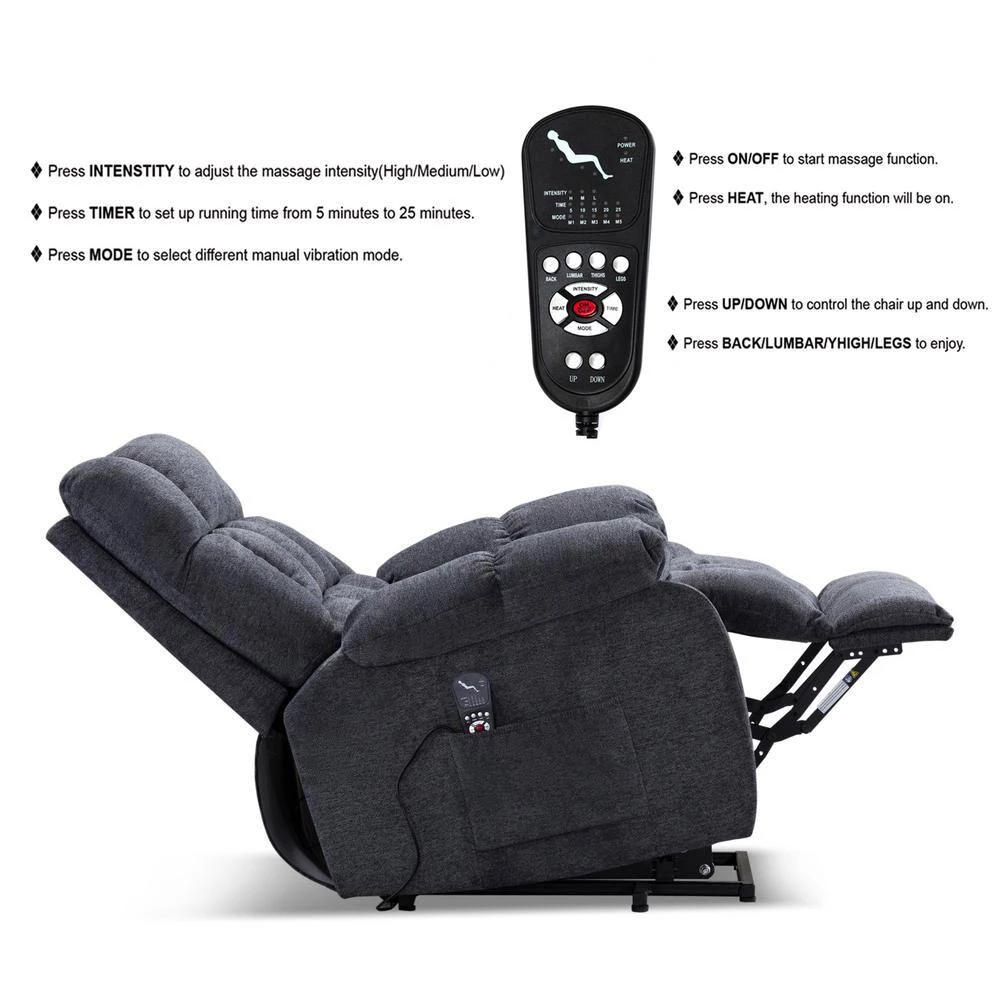 Classic 38.2 in. Gray Power Recline and Lift Massage Chair Sofa with Heating by sumyeg 7 Classic 38.2 in. Gray Power Recline and Lift Massage Chair Sofa with Heating by sumyeg - Image 5