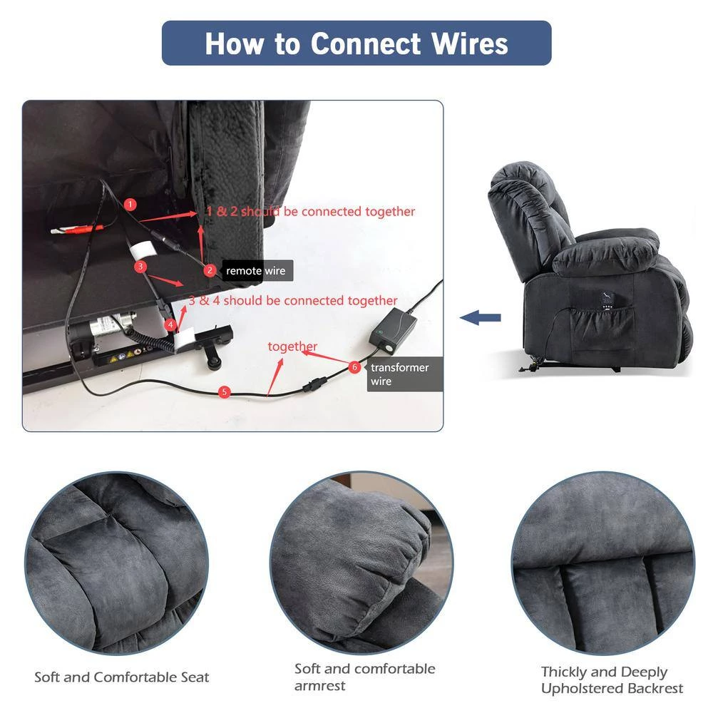Ergonomic Gray Corduroy Massage Chair Recliner with heating and vibration function by sumyeg 9 Ergonomic Gray Corduroy Massage Chair Recliner with heating and vibration function by sumyeg - Image 7