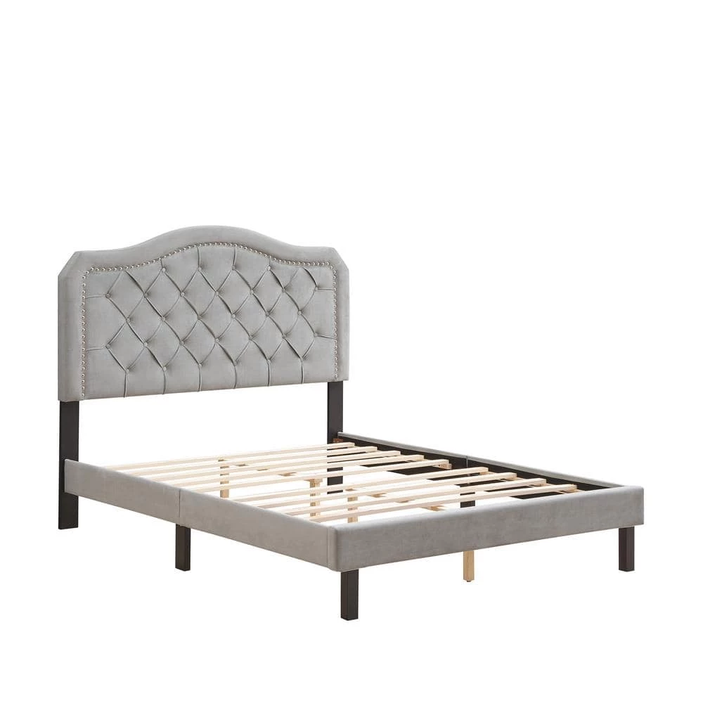 Curve Design Gray Queen Velvet Bed Frame Button Tufted Platform Bed by sumyeg 3 Curve Design Gray Queen Velvet Bed Frame Button Tufted Platform Bed by sumyeg