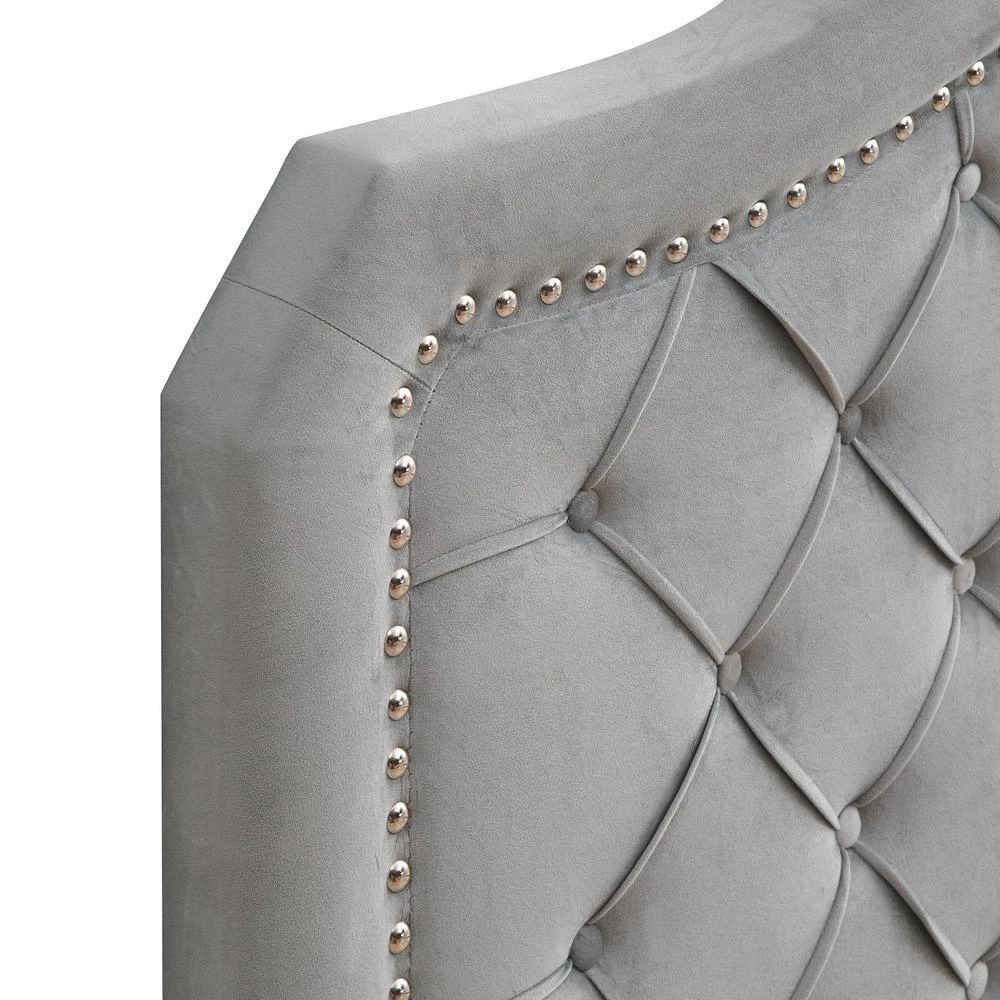 Curve Design Gray Queen Velvet Bed Frame Button Tufted Platform Bed by sumyeg 7 Curve Design Gray Queen Velvet Bed Frame Button Tufted Platform Bed by sumyeg - Image 5