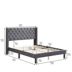 Wings Design Gray Queen Velvet Button Tufted Platform Bed Frame With Headboard by sumyeg -Cheap sumyeg Store gray sumyeg platform beds sy w03014 fa 1000