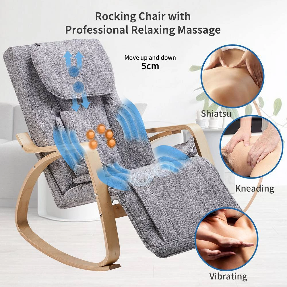 Gray Functional Linen Massage Chair Rocking Chair Lounge Chair With Cotton Fabric Cushion by sumyeg 6 Gray Functional Linen Massage Chair Rocking Chair Lounge Chair With Cotton Fabric Cushion by sumyeg - Image 5