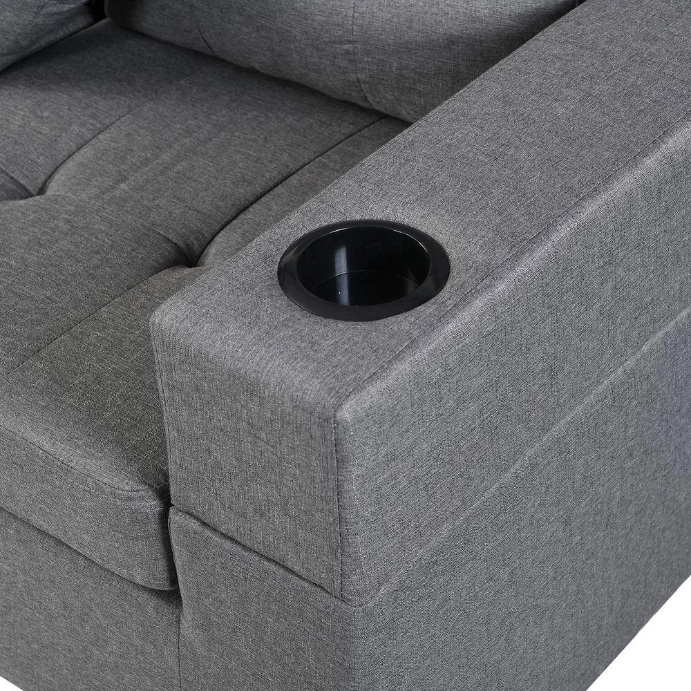 Modern 30.5 in. 4-Seater L Shaped Left or Right Facing Chaise Lounge Fabric Sectional Sofa Set in Gray With Cup Holder by sumyeg 5 Modern 30.5 in. 4-Seater L Shaped Left or Right Facing Chaise Lounge Fabric Sectional Sofa Set in Gray With Cup Holder by sumyeg - Image 3