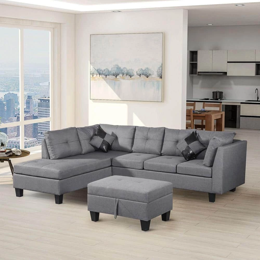 79.6 in. Width 3-Piece Linen Left Facing Loveseat Sectional Sofa in Gray With Ottoman by sumyeg 12 79.6 in. Width 3-Piece Linen Left Facing Loveseat Sectional Sofa in Gray With Ottoman by sumyeg - Image 10