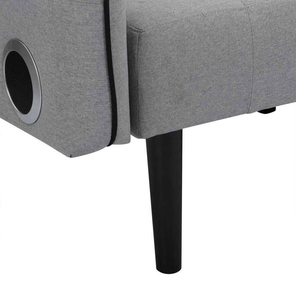 Gray 35 in. Linen Folding Ottoman 2-Seater Convertible Twin Sleeper Sofa Bed with Stereo by sumyeg 12 Gray 35 in. Linen Folding Ottoman 2-Seater Convertible Twin Sleeper Sofa Bed with Stereo by sumyeg - Image 10