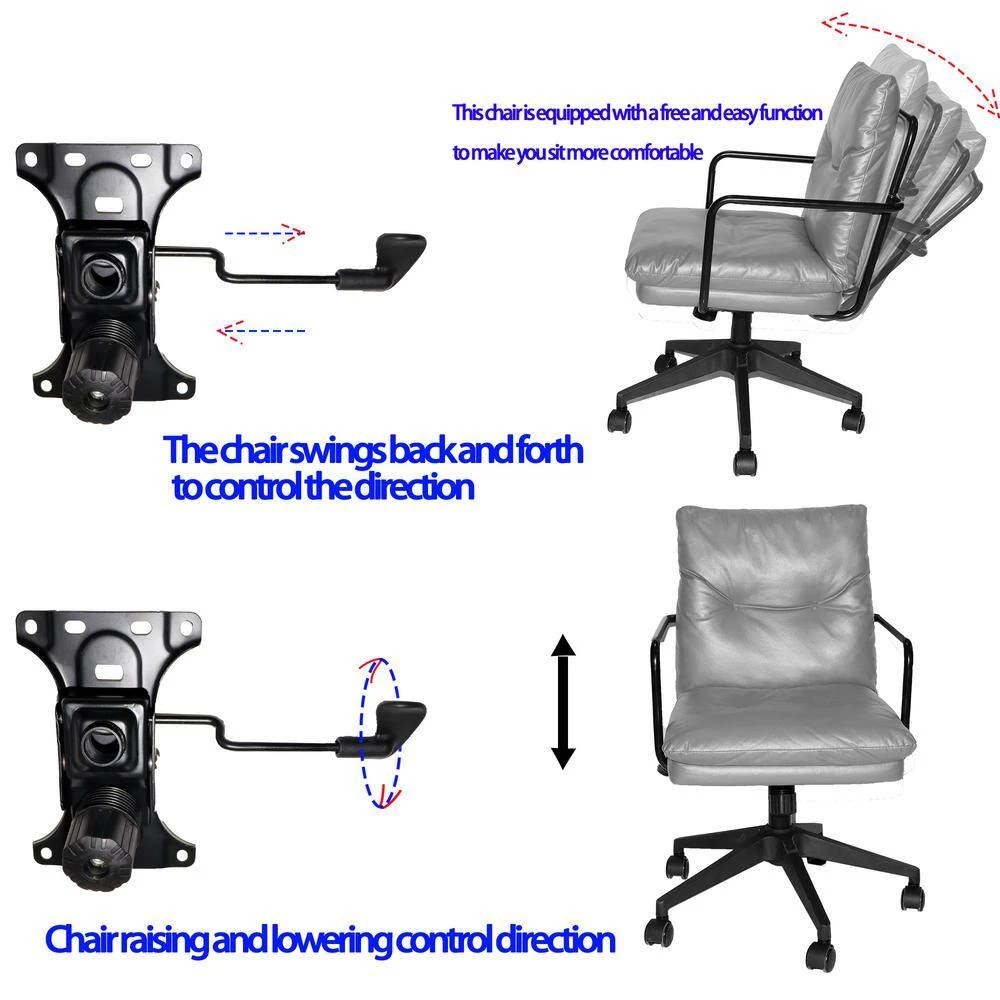 Gray Leather 360° Swivel Upholstered Office Chair Task Chair With Rollers by sumyeg 7 Gray Leather 360° Swivel Upholstered Office Chair Task Chair With Rollers by sumyeg - Image 5