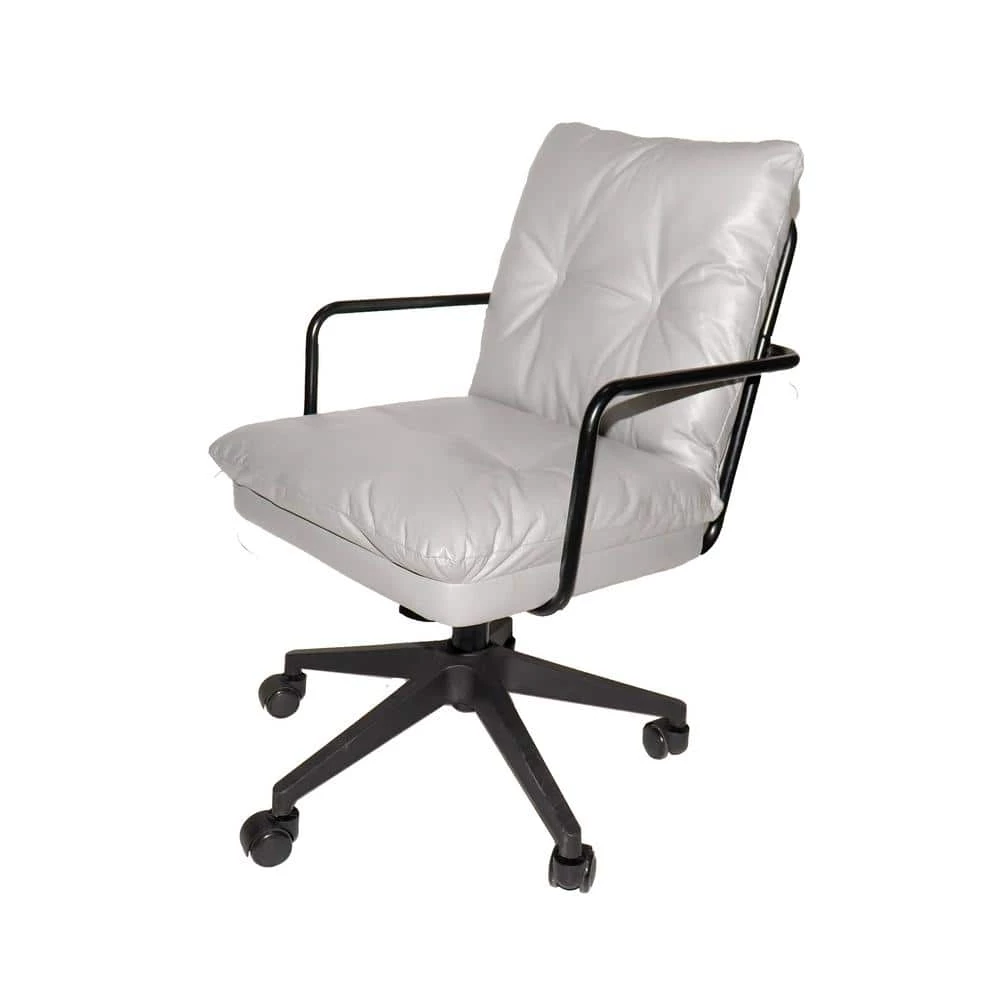 Gray Leather 360° Swivel Upholstered Office Chair Task Chair With Rollers by sumyeg 3 Gray Leather 360° Swivel Upholstered Office Chair Task Chair With Rollers by sumyeg