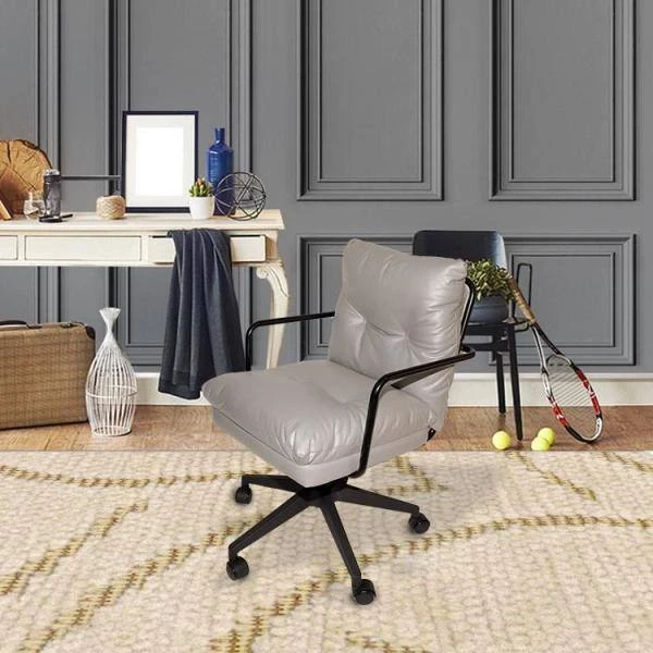 Gray Leather 360° Swivel Upholstered Office Chair Task Chair With Rollers by sumyeg 4 Gray Leather 360° Swivel Upholstered Office Chair Task Chair With Rollers by sumyeg - Image 2