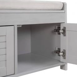 Gray Wash Storage Bench with Removable Cushion and 3 Shutter-shaped Doors by Polibi 21 Gray Wash Storage Bench with Removable Cushion and 3 Shutter-shaped Doors by Polibi -Cheap sumyeg Store gray wash polibi dining benches rs sbrc3d gw 1f 1000