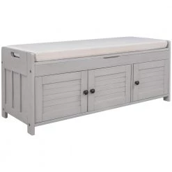 Gray Wash Storage Bench with Removable Cushion and 3 Shutter-shaped Doors by Polibi 19 Gray Wash Storage Bench with Removable Cushion and 3 Shutter-shaped Doors by Polibi -Cheap sumyeg Store gray wash polibi dining benches rs sbrc3d gw c3 1000