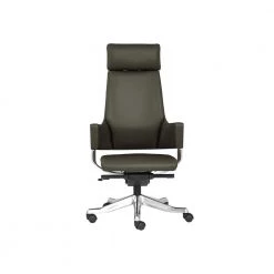 Eastside Adjustable Height High Back Office Chair, Grey Genuine Leather Chair by Nyhus