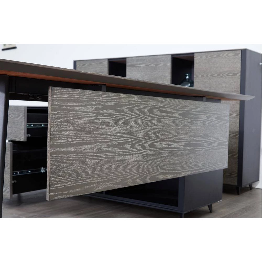 52 in. x 30 in. Grey Ash / Black Metal Legs Home Office Executive Desk with Power Grommets by Nyhus 9 52 in. x 30 in. Grey Ash / Black Metal Legs Home Office Executive Desk with Power Grommets by Nyhus - Image 7