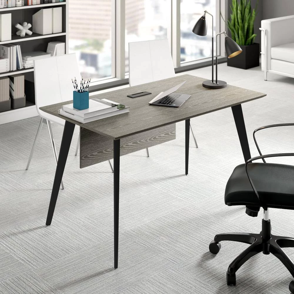 52 in. x 30 in. Grey Ash / Black Metal Legs Home Office Executive Desk with Power Grommets by Nyhus 7 52 in. x 30 in. Grey Ash / Black Metal Legs Home Office Executive Desk with Power Grommets by Nyhus - Image 5