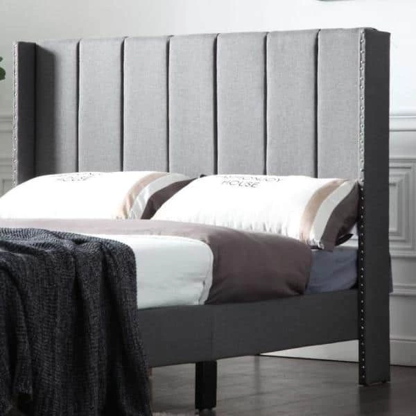 Gray Wood Frame Bed Frame Set Full Platform Bed with Wingback Headboard and Slats by sumyeg 6 Gray Wood Frame Bed Frame Set Full Platform Bed with Wingback Headboard and Slats by sumyeg - Image 4