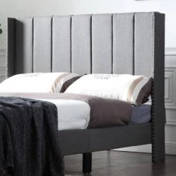 Standard Grey Full Size Metal and Wood Platform Bed Frame Set Bed Base with Upholstered Headboard by sumyeg 11 Standard Grey Full Size Metal and Wood Platform Bed Frame Set Bed Base with Upholstered Headboard by sumyeg -Cheap sumyeg Store grey sumyeg platform beds sy 24jtfw 4f 1000