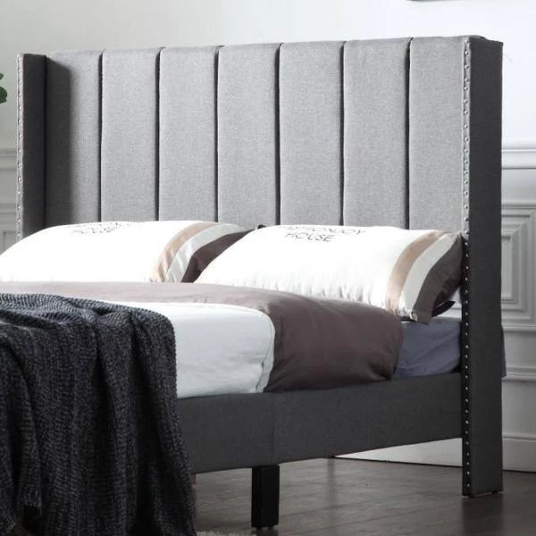 Standard Grey Full Size Metal and Wood Platform Bed Frame Set Bed Base with Upholstered Headboard by sumyeg 6 Standard Grey Full Size Metal and Wood Platform Bed Frame Set Bed Base with Upholstered Headboard by sumyeg - Image 4