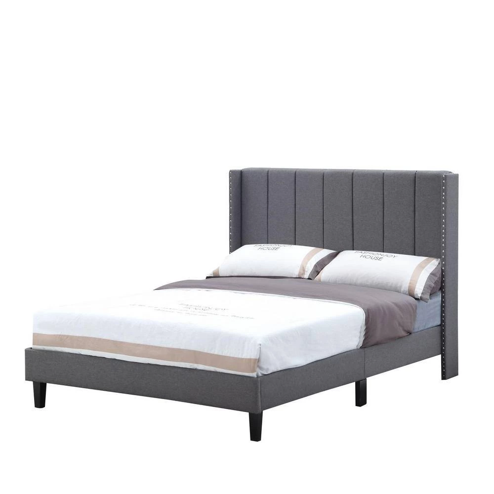 Standard Grey Full Size Metal and Wood Platform Bed Frame Set Bed Base with Upholstered Headboard by sumyeg 5 Standard Grey Full Size Metal and Wood Platform Bed Frame Set Bed Base with Upholstered Headboard by sumyeg - Image 3