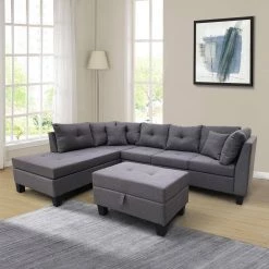 Modern 79.6 in. Linen L-Shaped Left Facing Chaise Lounge Sectional Sofa Set in Gray With Storage Ottoman by sumyeg 15 Modern 79.6 in. Linen L-Shaped Left Facing Chaise Lounge Sectional Sofa Set in Gray With Storage Ottoman by sumyeg -Cheap sumyeg Store grey sumyeg sectional sofas sy w03003 31 1000