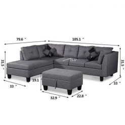 Modern 79.6 in. Linen L-Shaped Left Facing Chaise Lounge Sectional Sofa Set in Gray With Storage Ottoman by sumyeg 14 Modern 79.6 in. Linen L-Shaped Left Facing Chaise Lounge Sectional Sofa Set in Gray With Storage Ottoman by sumyeg -Cheap sumyeg Store grey sumyeg sectional sofas sy w03003 44 1000
