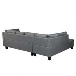Modern 79.6 in. Linen L-Shaped Left Facing Chaise Lounge Sectional Sofa Set in Gray With Storage Ottoman by sumyeg