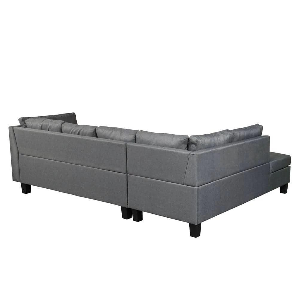 Modern 79.6 in. Linen L-Shaped Left Facing Chaise Lounge Sectional Sofa Set in Gray With Storage Ottoman by sumyeg 3 Modern 79.6 in. Linen L-Shaped Left Facing Chaise Lounge Sectional Sofa Set in Gray With Storage Ottoman by sumyeg