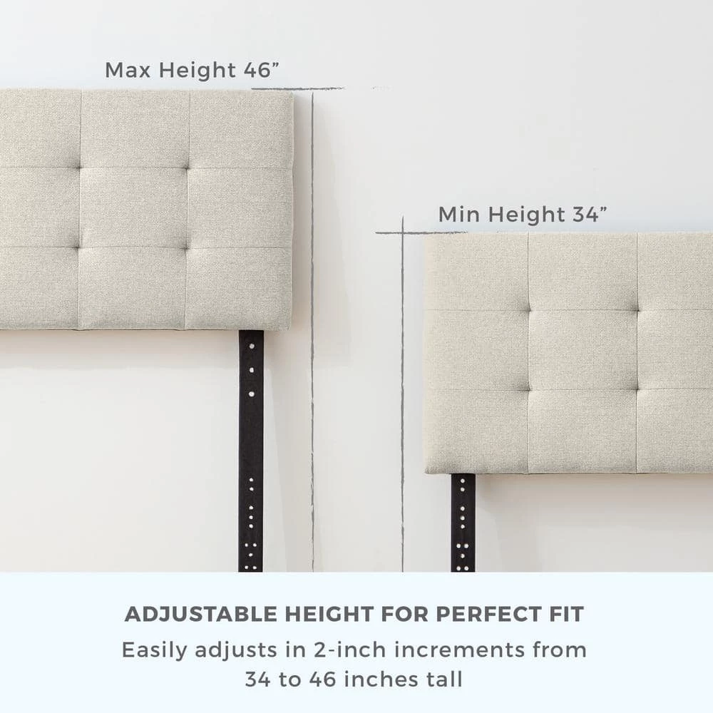 Kaylee Adjustable Ivory Queen Upholstered Low Profile Headboard with Square Tufting by Brookside 8 Kaylee Adjustable Ivory Queen Upholstered Low Profile Headboard with Square Tufting by Brookside - Image 6