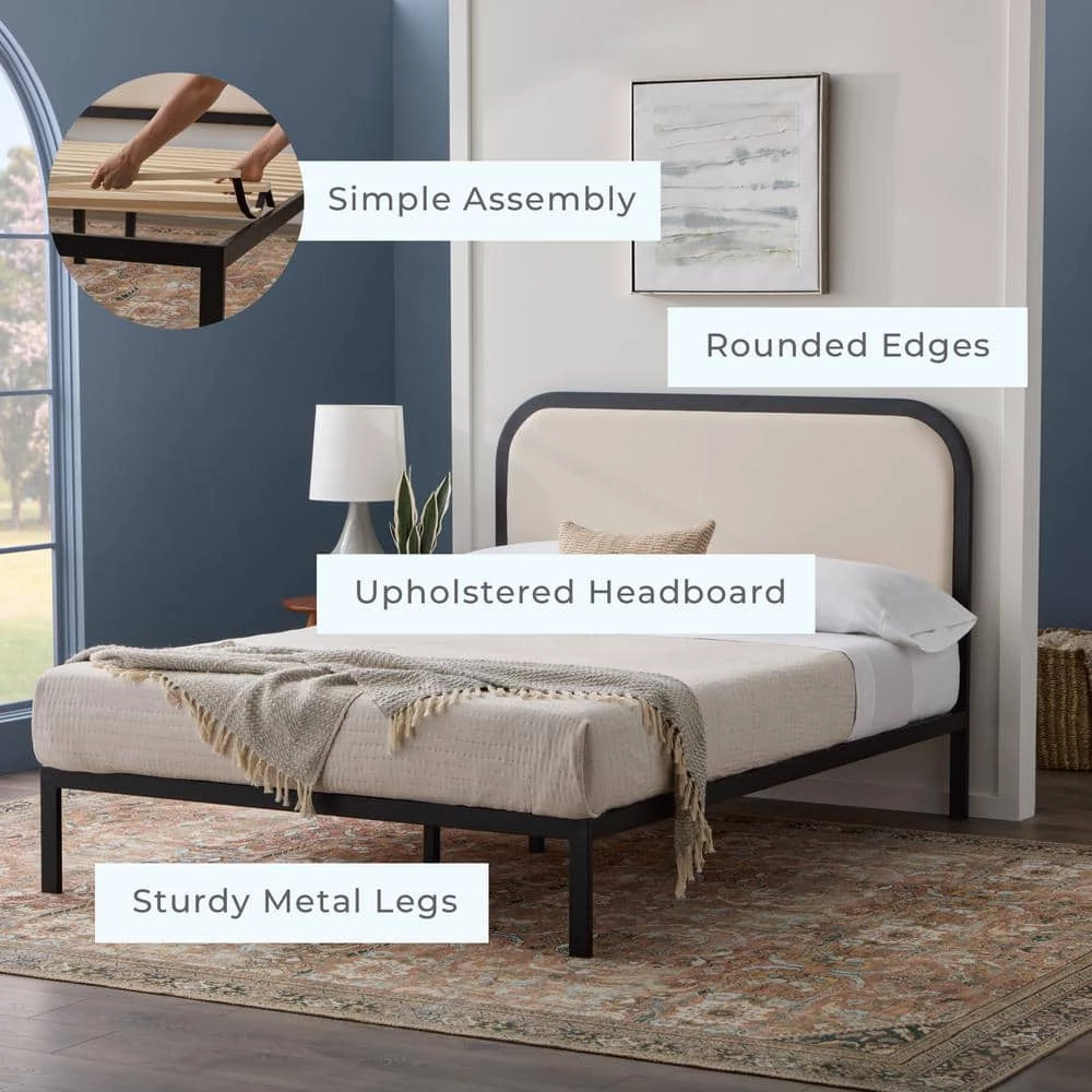 Molly 60 in. W Ivory Queen Metal Frame with Rounded Upholstered Platform Bed by Brookside 5 Molly 60 in. W Ivory Queen Metal Frame with Rounded Upholstered Platform Bed by Brookside - Image 3