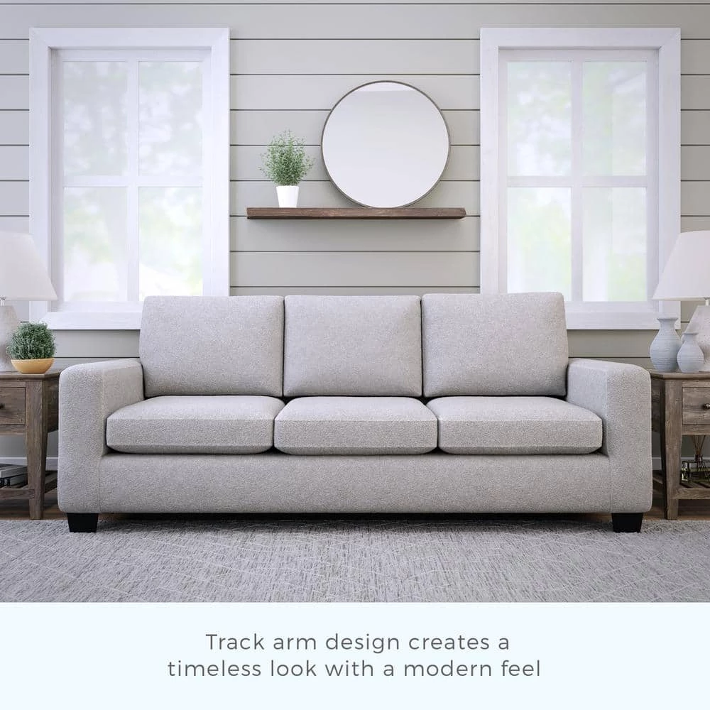 Shay 83 in. Light Brown Polyester Upholstered 3-Seater Track Arm Sofa with Square Arms by Brookside 12 Shay 83 in. Light Brown Polyester Upholstered 3-Seater Track Arm Sofa with Square Arms by Brookside - Image 10