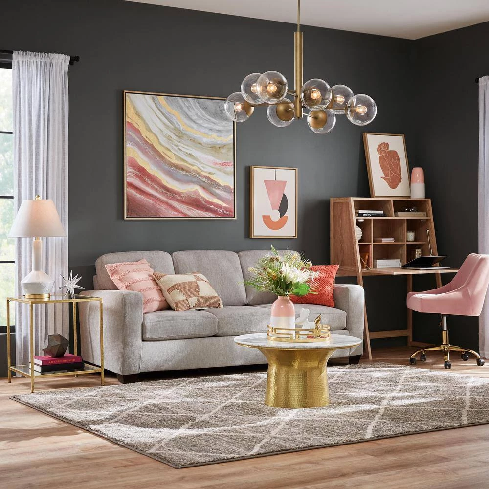 Shay 83 in. Light Brown Polyester Upholstered 3-Seater Track Arm Sofa with Square Arms by Brookside 5 Shay 83 in. Light Brown Polyester Upholstered 3-Seater Track Arm Sofa with Square Arms by Brookside - Image 3