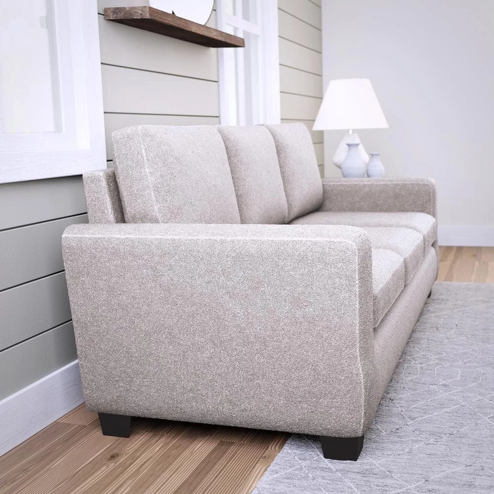 Shay 83 in. Light Brown Polyester Upholstered 3-Seater Track Arm Sofa with Square Arms by Brookside 10 Shay 83 in. Light Brown Polyester Upholstered 3-Seater Track Arm Sofa with Square Arms by Brookside - Image 8