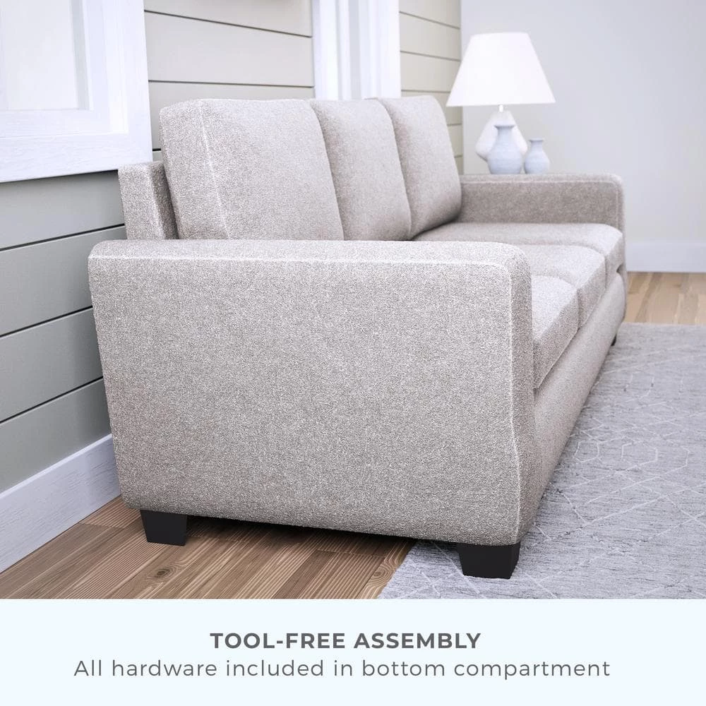 Shay 83 in. Light Brown Polyester Upholstered 3-Seater Track Arm Sofa with Square Arms by Brookside 14 Shay 83 in. Light Brown Polyester Upholstered 3-Seater Track Arm Sofa with Square Arms by Brookside - Image 12