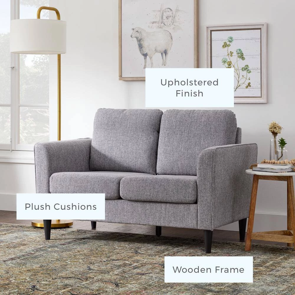 Clara 52 in. Light Gray Polyester Upholstered 2-Seater Curved Arm Loveseat by Brookside 8 Clara 52 in. Light Gray Polyester Upholstered 2-Seater Curved Arm Loveseat by Brookside - Image 6