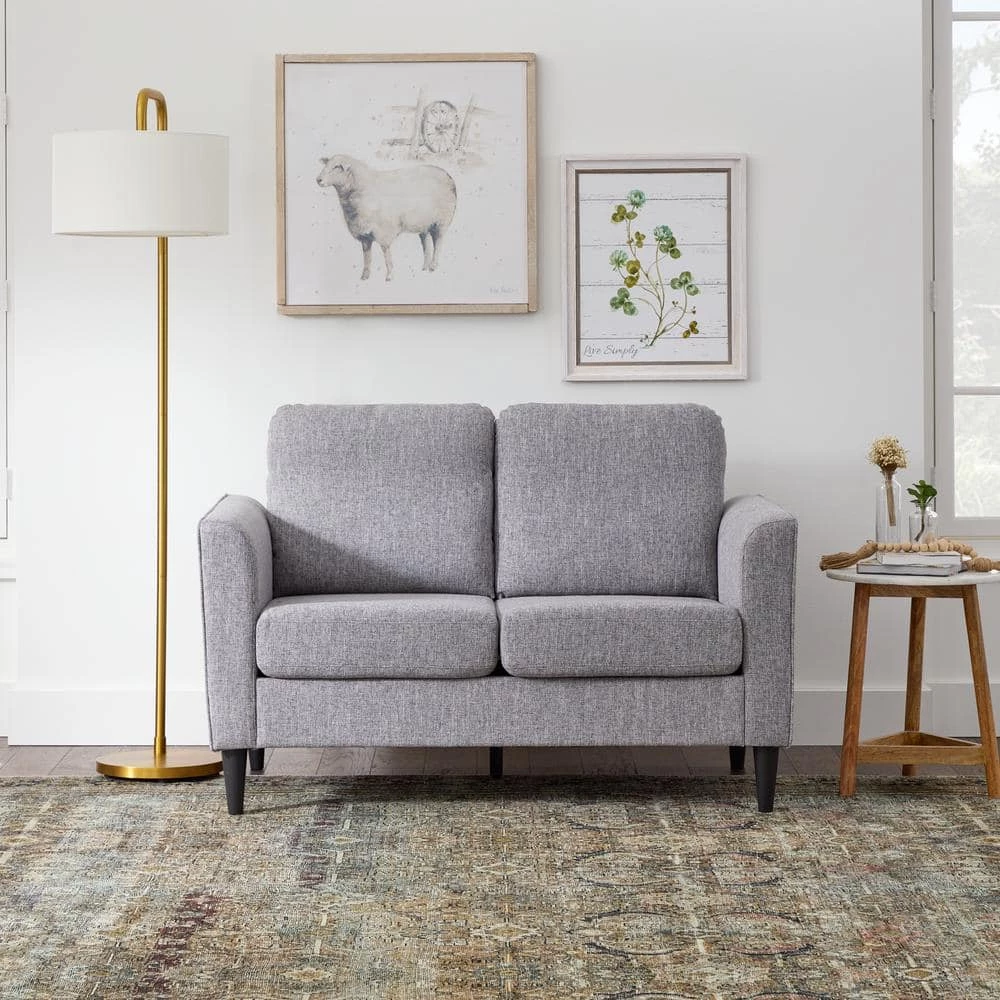 Clara 52 in. Light Gray Polyester Upholstered 2-Seater Curved Arm Loveseat by Brookside 3 Clara 52 in. Light Gray Polyester Upholstered 2-Seater Curved Arm Loveseat by Brookside