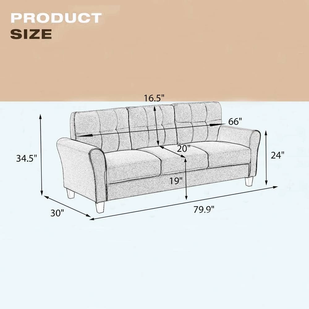 79.90 in. W Square Arm Linen Upholstered 3-Seat Straight Sofa in Light Gray by Polibi 5 79.90 in. W Square Arm Linen Upholstered 3-Seat Straight Sofa in Light Gray by Polibi - Image 3