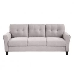 79.90 in. W Square Arm Linen Upholstered 3-Seat Straight Sofa in Light Gray by Polibi