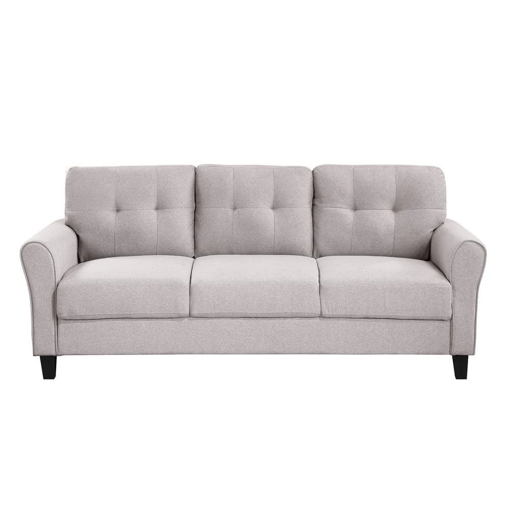 79.90 in. W Square Arm Linen Upholstered 3-Seat Straight Sofa in Light Gray by Polibi 3 79.90 in. W Square Arm Linen Upholstered 3-Seat Straight Sofa in Light Gray by Polibi