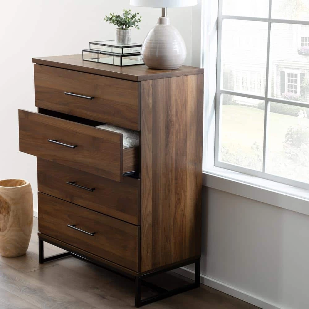 Eleanor 4-Drawer Medium Walnut Contemporary Dresser 42 in. H x 32 in. W x 16 in. L by Brookside 4 Eleanor 4-Drawer Medium Walnut Contemporary Dresser 42 in. H x 32 in. W x 16 in. L by Brookside - Image 2