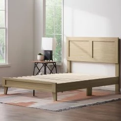 Lily Nautral Twin XL Double Framed Wood Platform Bed with Headboard by Brookside -Cheap sumyeg Store natural brookside platform beds bs0003lbdtxna 76 1000