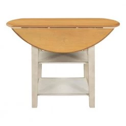 42.30 in. Farmhouse Round Natural + Distressed White Wood Top Dining Table with Drop Leaf and 2-tier Shelves(Seats 4) by Polibi 18 42.30 in. Farmhouse Round Natural + Distressed White Wood Top Dining Table with Drop Leaf and 2-tier Shelves(Seats 4) by Polibi -Cheap sumyeg Store natural distressed white polibi kitchen dining tables rs frnddt 1f 1000