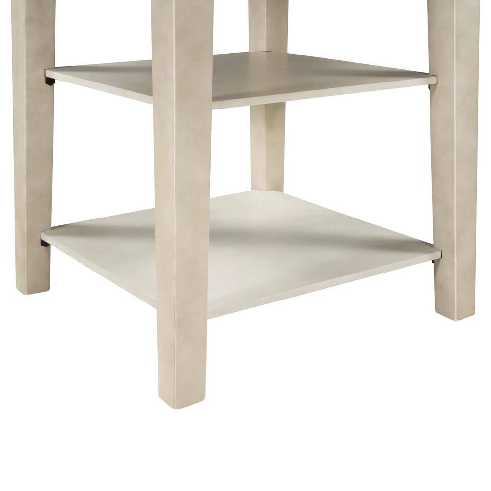 42.30 in. Farmhouse Round Natural + Distressed White Wood Top Dining Table with Drop Leaf and 2-tier Shelves(Seats 4) by Polibi 10 42.30 in. Farmhouse Round Natural + Distressed White Wood Top Dining Table with Drop Leaf and 2-tier Shelves(Seats 4) by Polibi - Image 8