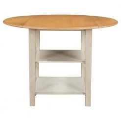 42.30 in. Farmhouse Round Natural + Distressed White Wood Top Dining Table with Drop Leaf and 2-tier Shelves(Seats 4) by Polibi 16 42.30 in. Farmhouse Round Natural + Distressed White Wood Top Dining Table with Drop Leaf and 2-tier Shelves(Seats 4) by Polibi -Cheap sumyeg Store natural distressed white polibi kitchen dining tables rs frnddt c3 1000