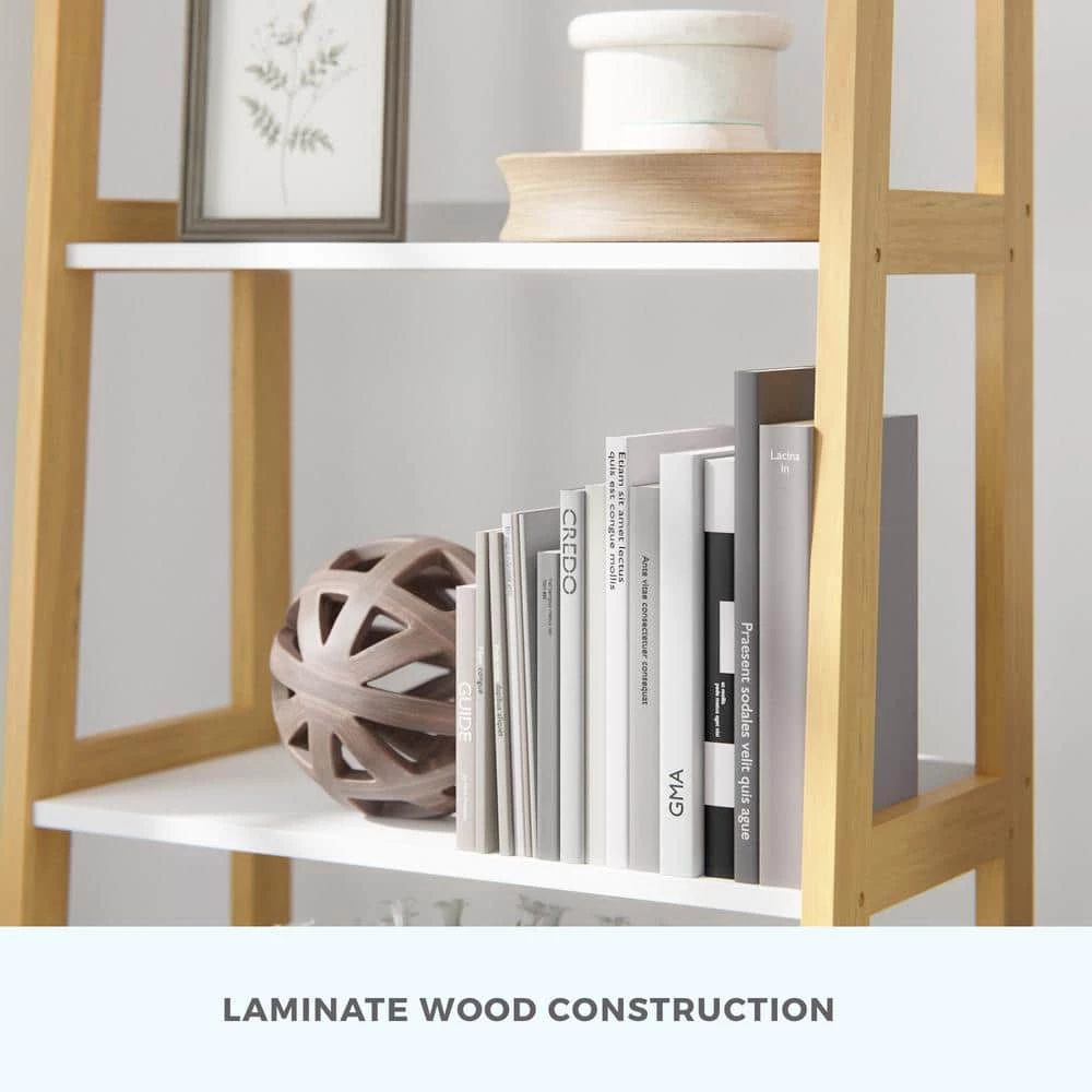 Annabelle 67 in. Natural and White Wood 5-Shelf Tier Ladder Bookcase by Brookside 9 Annabelle 67 in. Natural and White Wood 5-Shelf Tier Ladder Bookcase by Brookside - Image 7