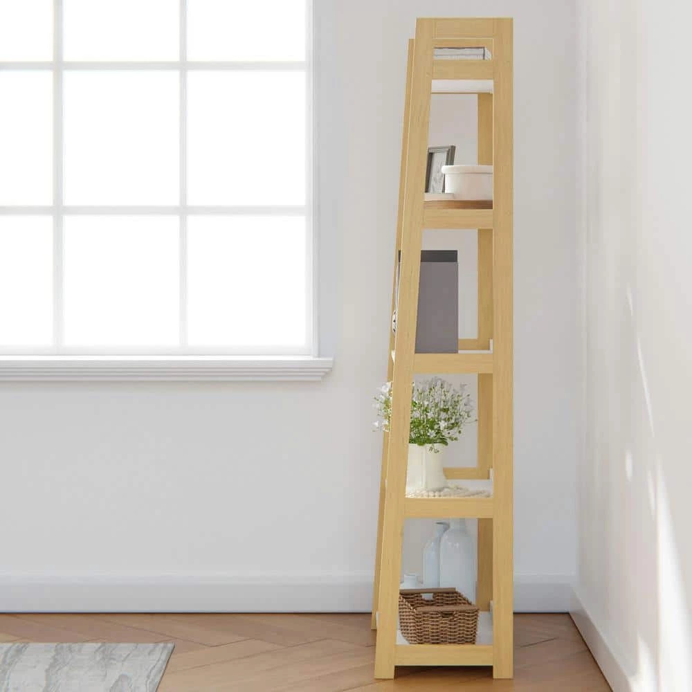 Annabelle 67 in. Natural and White Wood 5-Shelf Tier Ladder Bookcase by Brookside 7 Annabelle 67 in. Natural and White Wood 5-Shelf Tier Ladder Bookcase by Brookside - Image 5