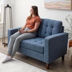 Brynn 60 in. Navy Polyester Upholstered 2 Seat Square Arm Loveseats with Buttonless Tufting by Brookside 16 Brynn 60 in. Navy Polyester Upholstered 2 Seat Square Arm Loveseats with Buttonless Tufting by Brookside -Cheap sumyeg Store navy brookside loveseats bs0005lvs00nv 40 1000