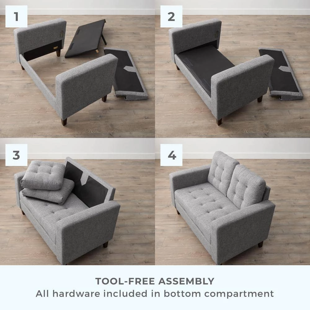 Brynn 60 in. Navy Polyester Upholstered 2 Seat Square Arm Loveseats with Buttonless Tufting by Brookside 13 Brynn 60 in. Navy Polyester Upholstered 2 Seat Square Arm Loveseats with Buttonless Tufting by Brookside - Image 11