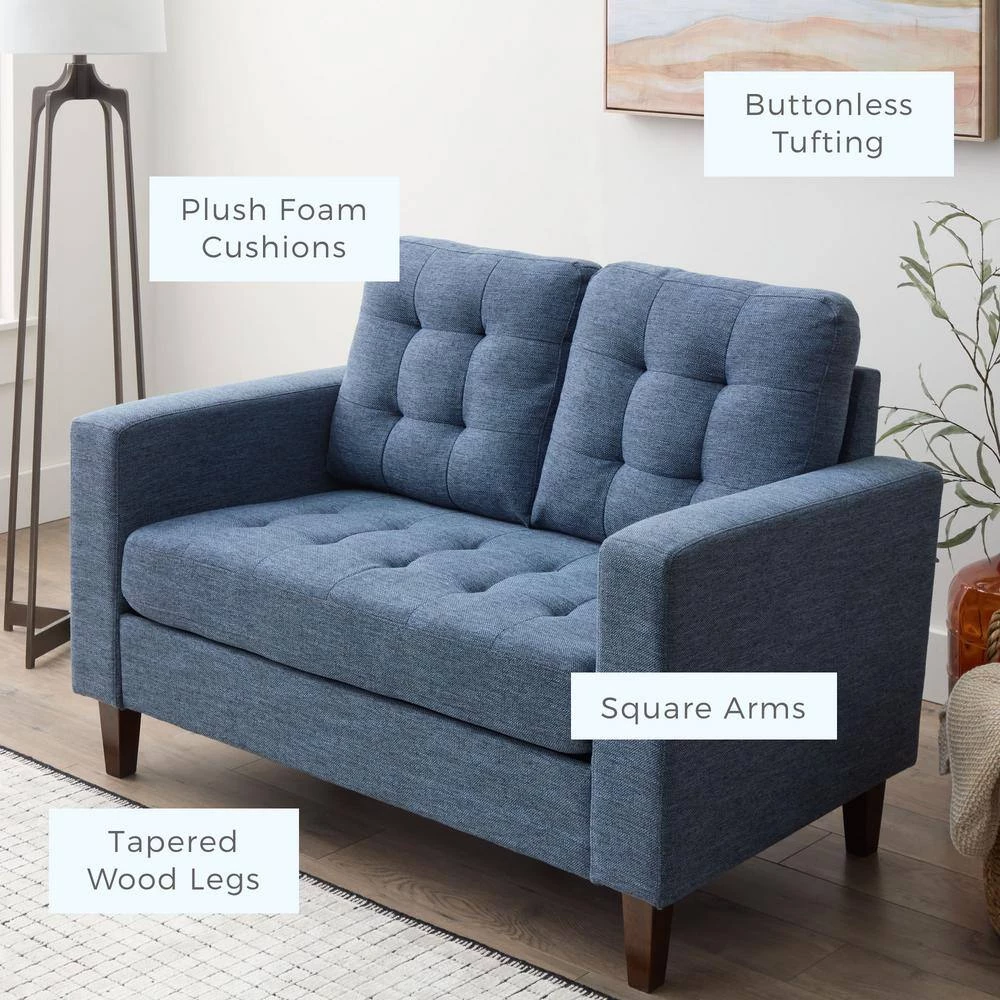 Brynn 60 in. Navy Polyester Upholstered 2 Seat Square Arm Loveseats with Buttonless Tufting by Brookside 4 Brynn 60 in. Navy Polyester Upholstered 2 Seat Square Arm Loveseats with Buttonless Tufting by Brookside - Image 2