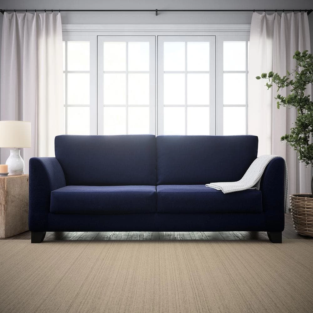 Holly 85 in. Navy Polyester Upholstered 3-Seater Flared Arm Sofa by Brookside 3 Holly 85 in. Navy Polyester Upholstered 3-Seater Flared Arm Sofa by Brookside