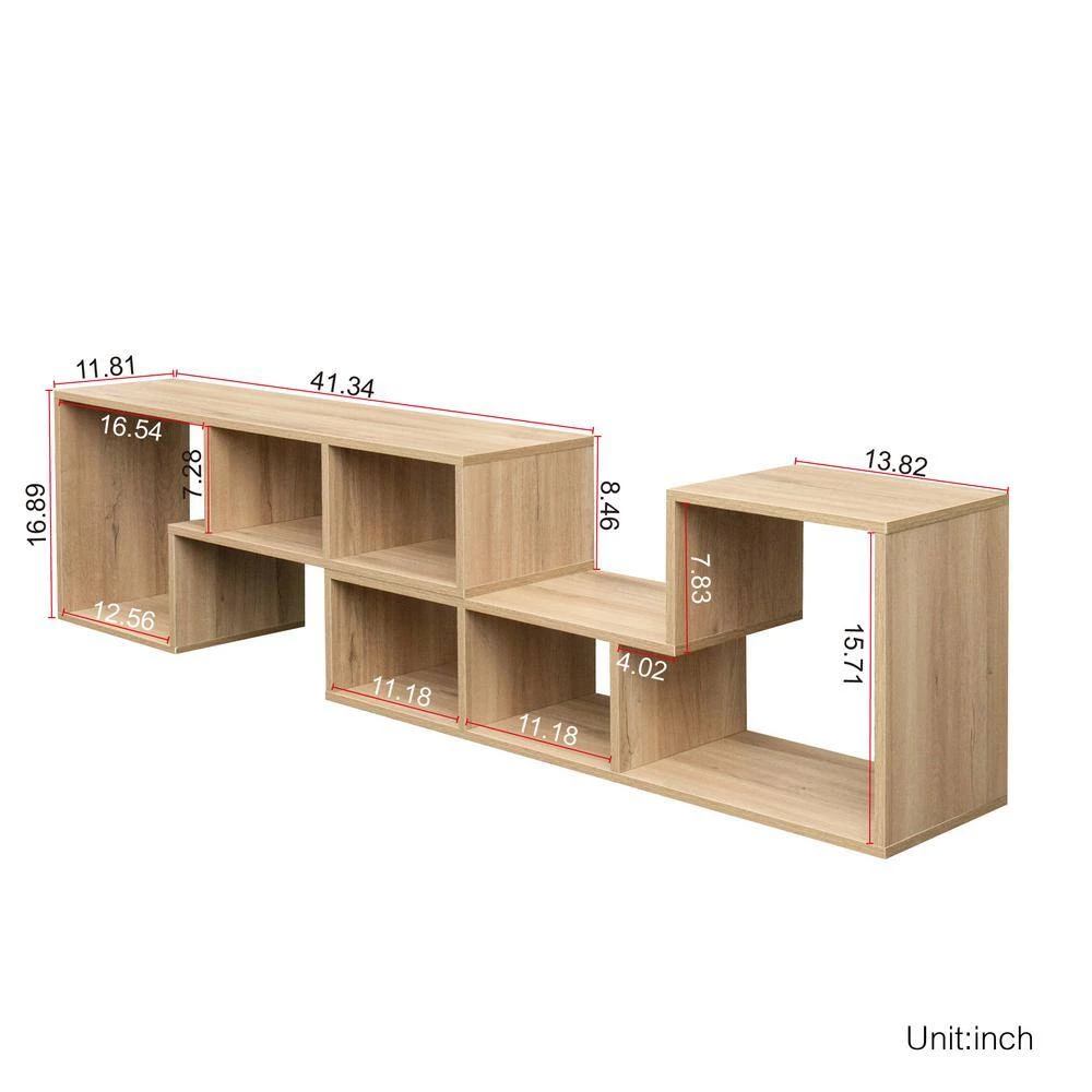16.89 in. Rustic Double L-Shaped Oak Display Shelf Standard Bookcase TV Cabinet by sumyeg 7 16.89 in. Rustic Double L-Shaped Oak Display Shelf Standard Bookcase TV Cabinet by sumyeg - Image 5