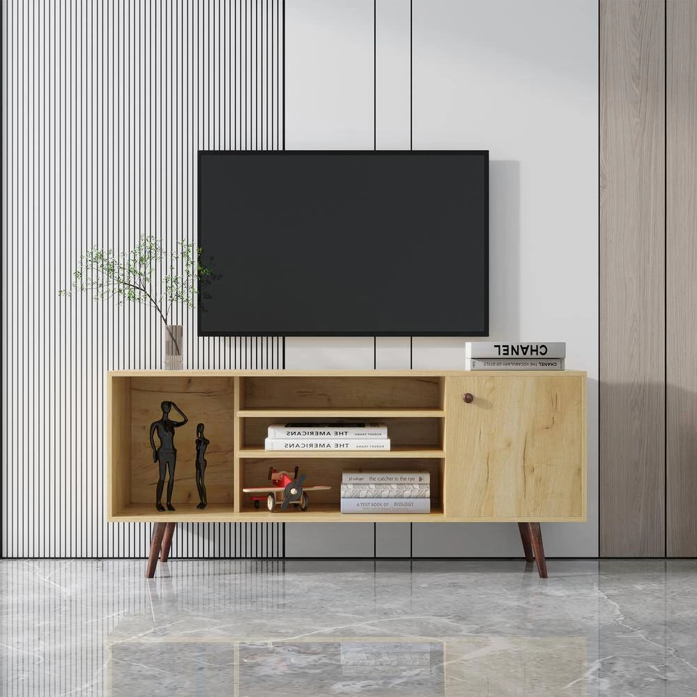 High Quality 53.15 in. Particle Board Oak TV Stand TV Console with Storage and Shelves Cabinet Fits TV's up to 53.15 in. by sumyeg 4 High Quality 53.15 in. Particle Board Oak TV Stand TV Console with Storage and Shelves Cabinet Fits TV's up to 53.15 in. by sumyeg - Image 2